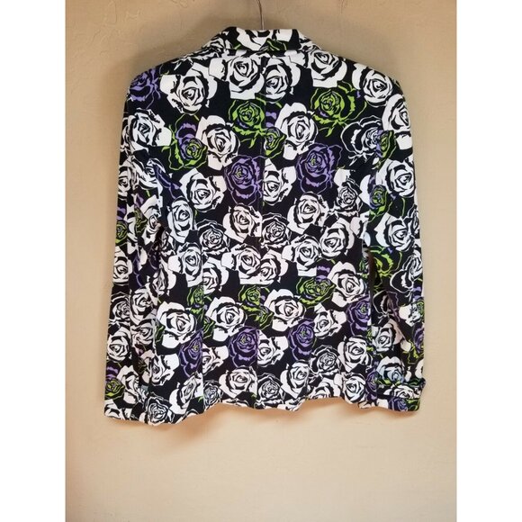 Christopher & Banks Womens Small Stretch Black Floral Button Front Blazer Jacket - Picture 2 of 5